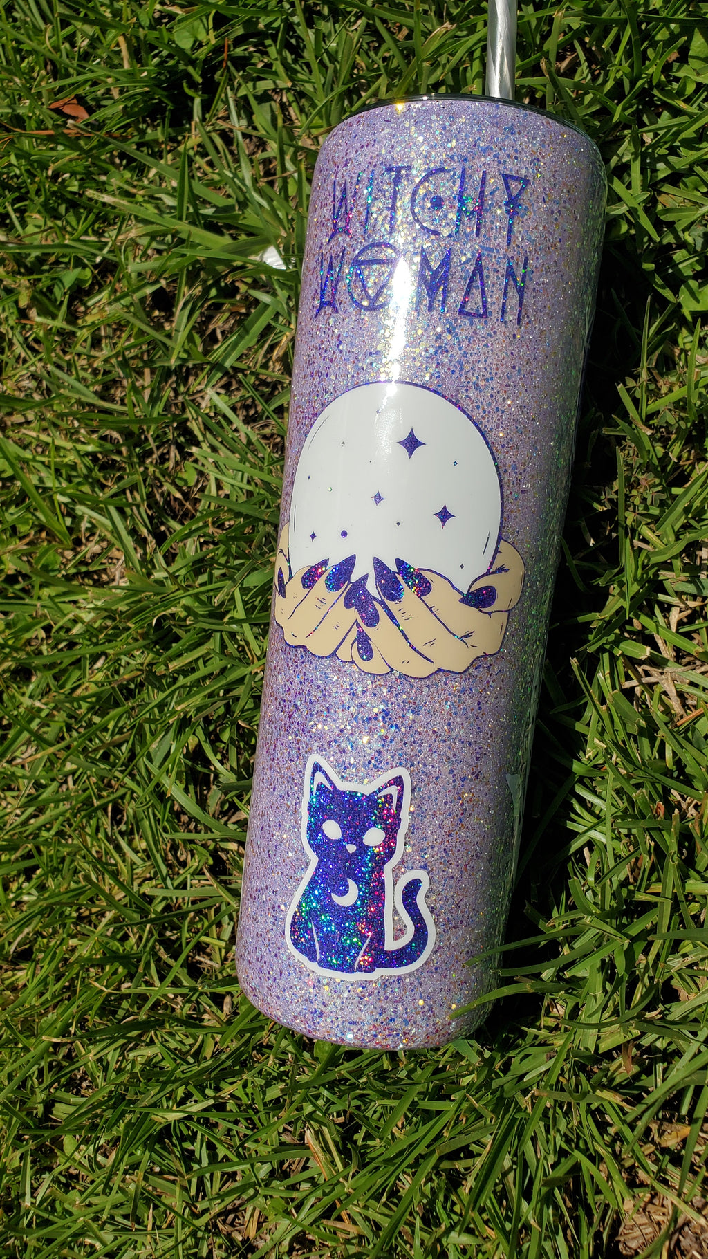 Witchy Woman Holographic Glitter Stainless steel tumbler.