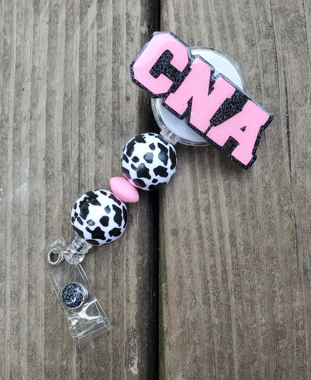 CNA Nurse Medical glitter beaded Badge Reel Glitter