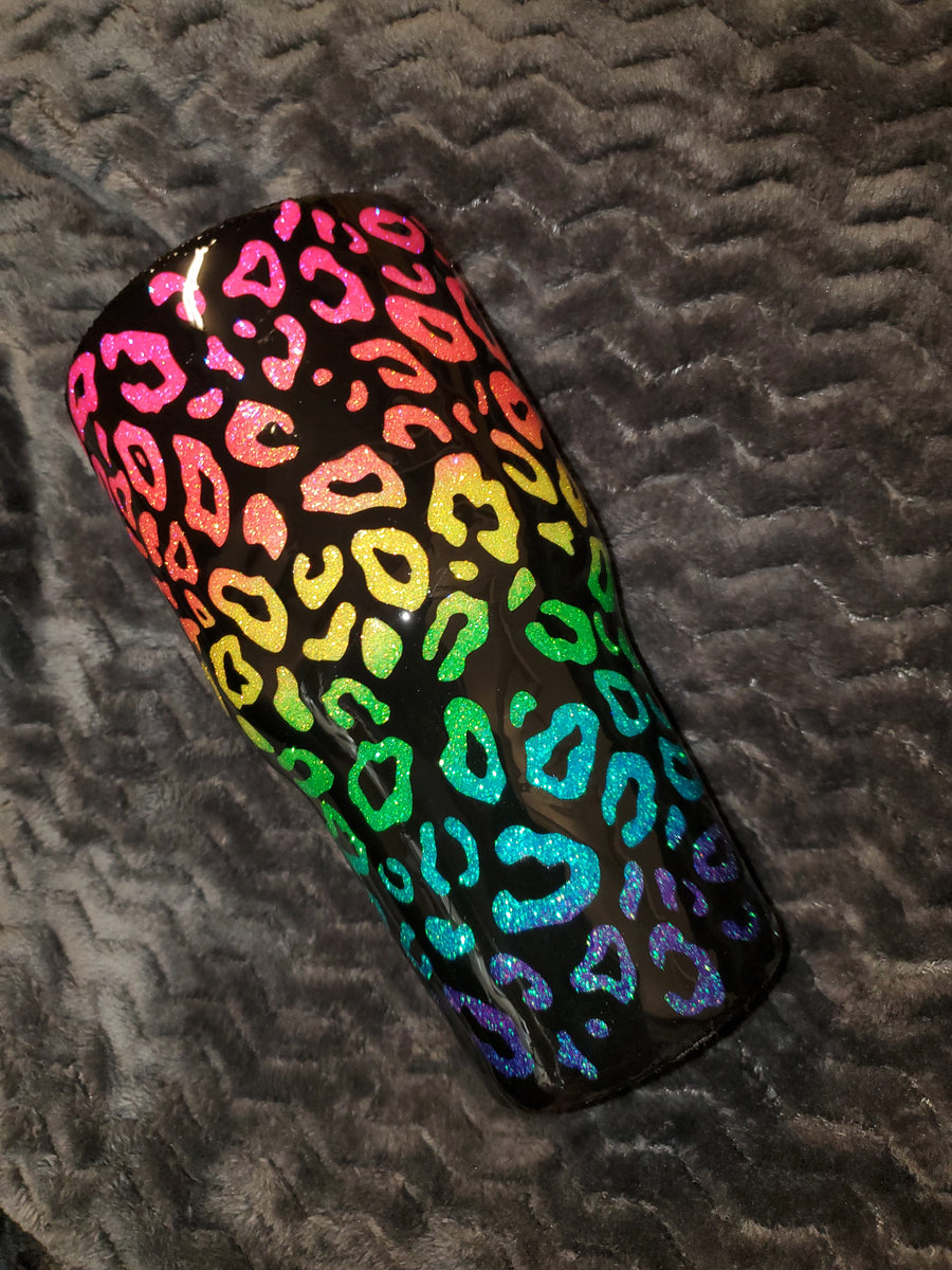 Neon glitter swirl leopard print stainless steel tumbler bong