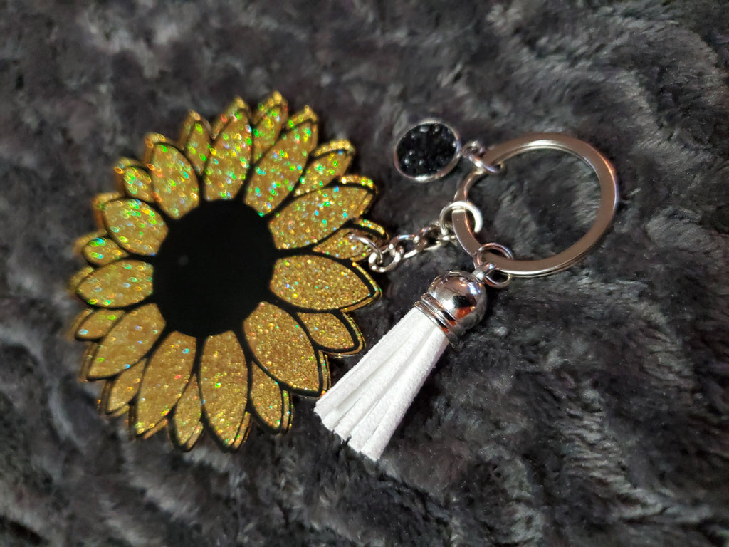 Sunflower Gold Holo Glitter Acrylic Keychain