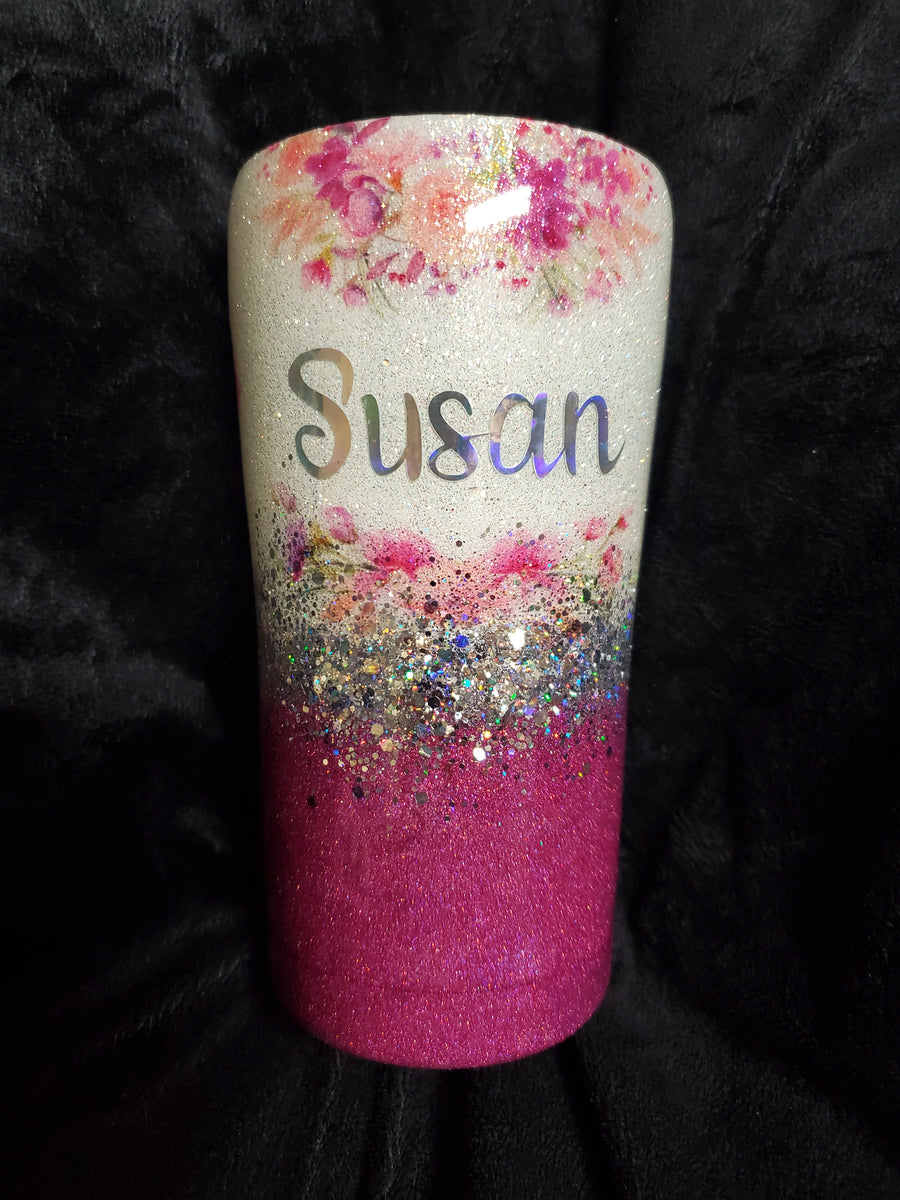 Flower Glitter purple tumbler monogram Stainless steel. – Backwood