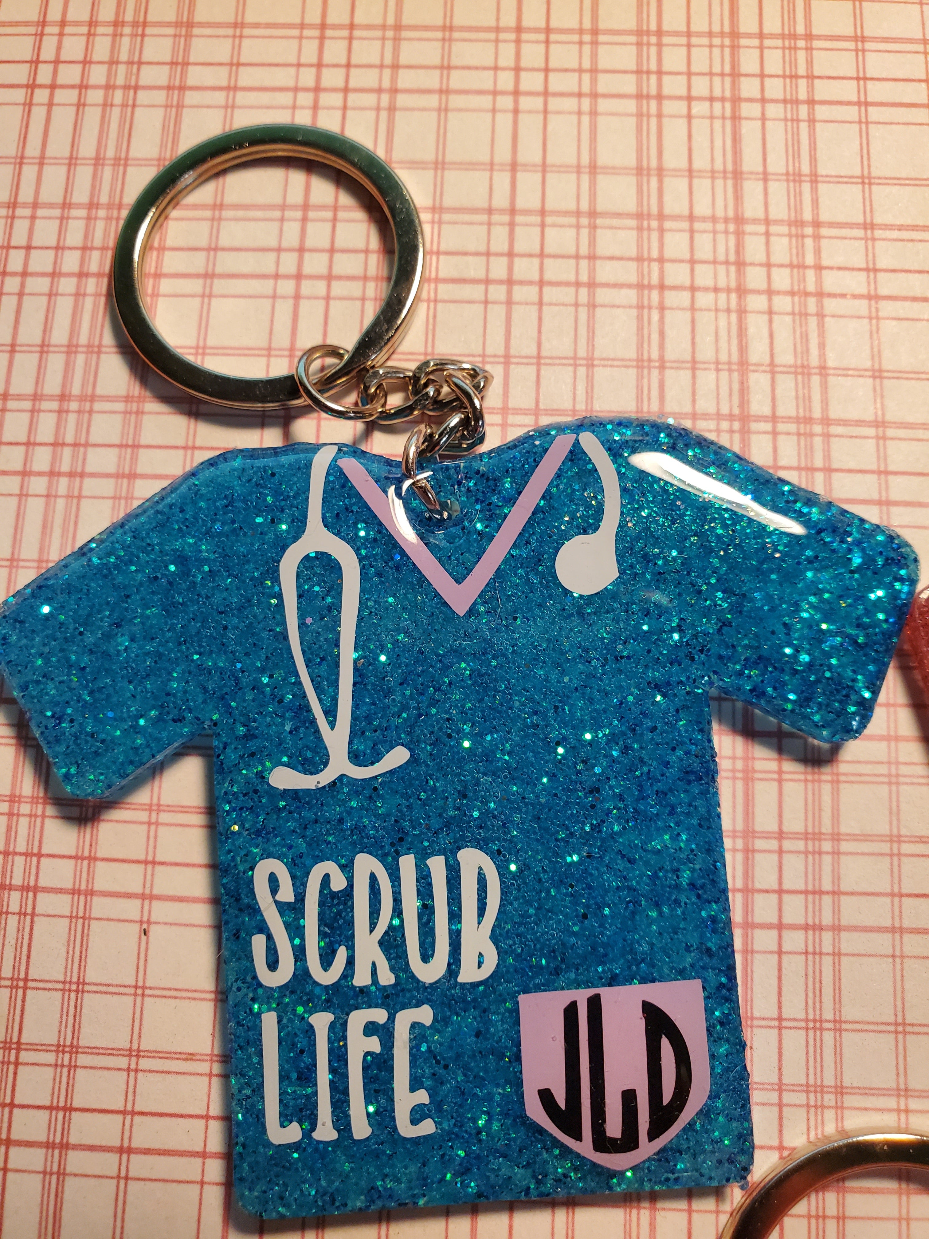 Scrub top monogram nurse 3inch Glitter Keychains