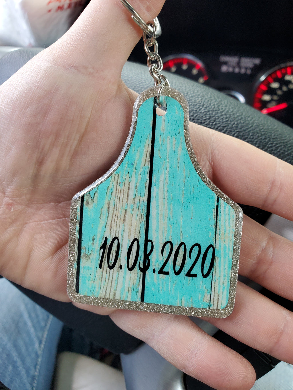 Cow Tag Distressed Keychain