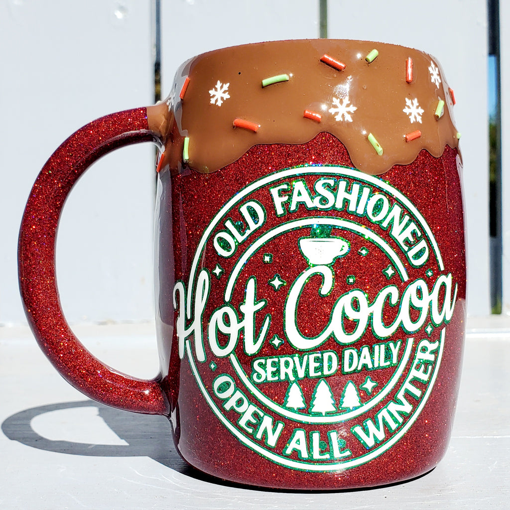 Hot cocoa chocolate drip christmas Glitter Stainless steel tumbler.
