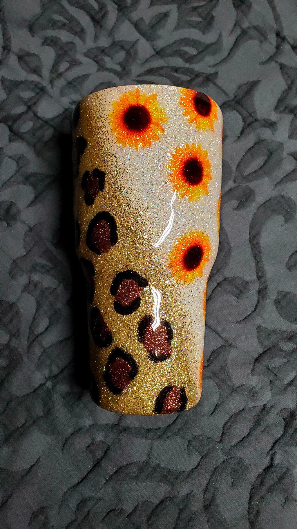 Cheetah leopard sunflower split Glitter double walled custom Stainless steel tumbler.