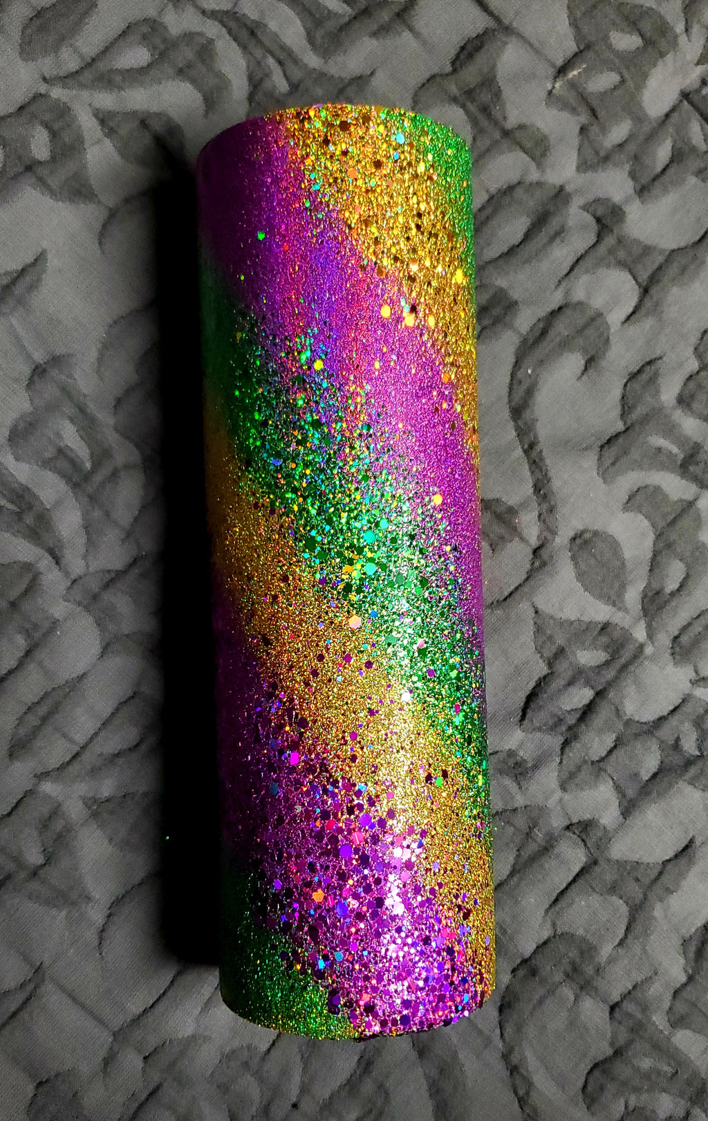 Mardi Gras Swirl Glitter Stainless steel tumbler purple gold green