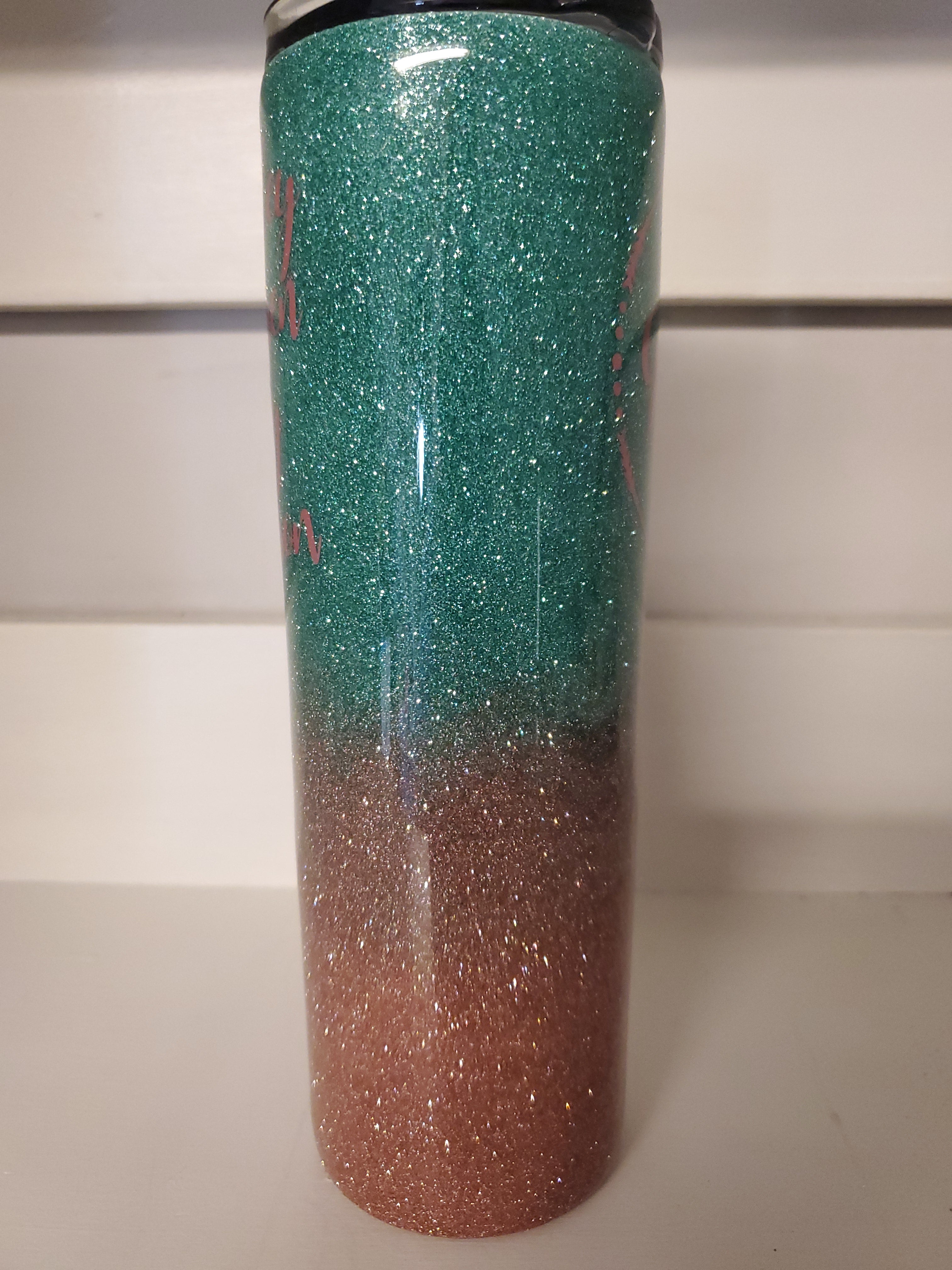 Stainless steel glitter tumbler neon pink swirl rose gold