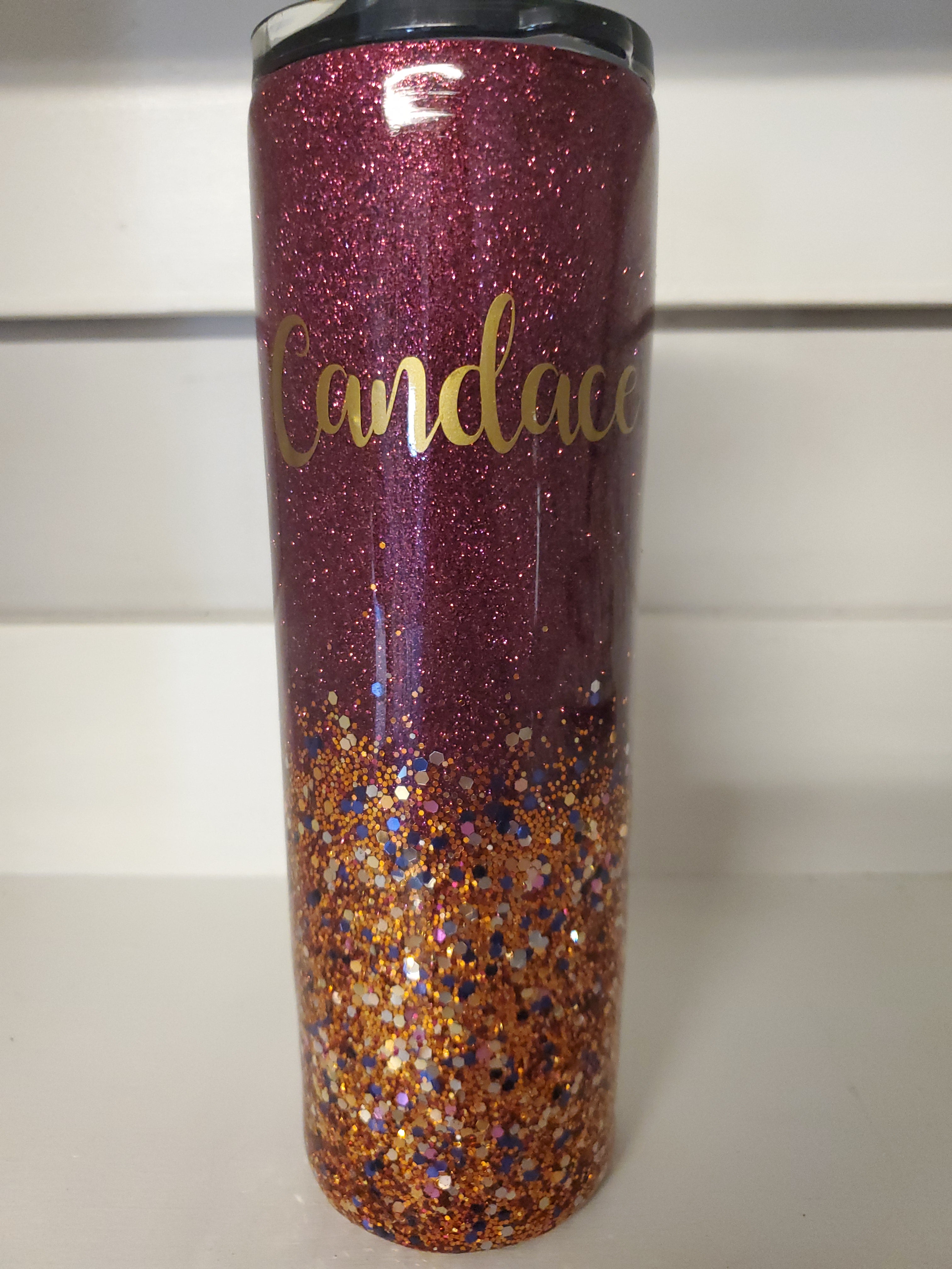 Plum with custom orange chunky mix Ombre Glitter Stainless steel tumbler.