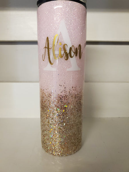 Stainless steel glitter tumbler neon pink swirl rose gold holographic –  Backwood-Designs-La