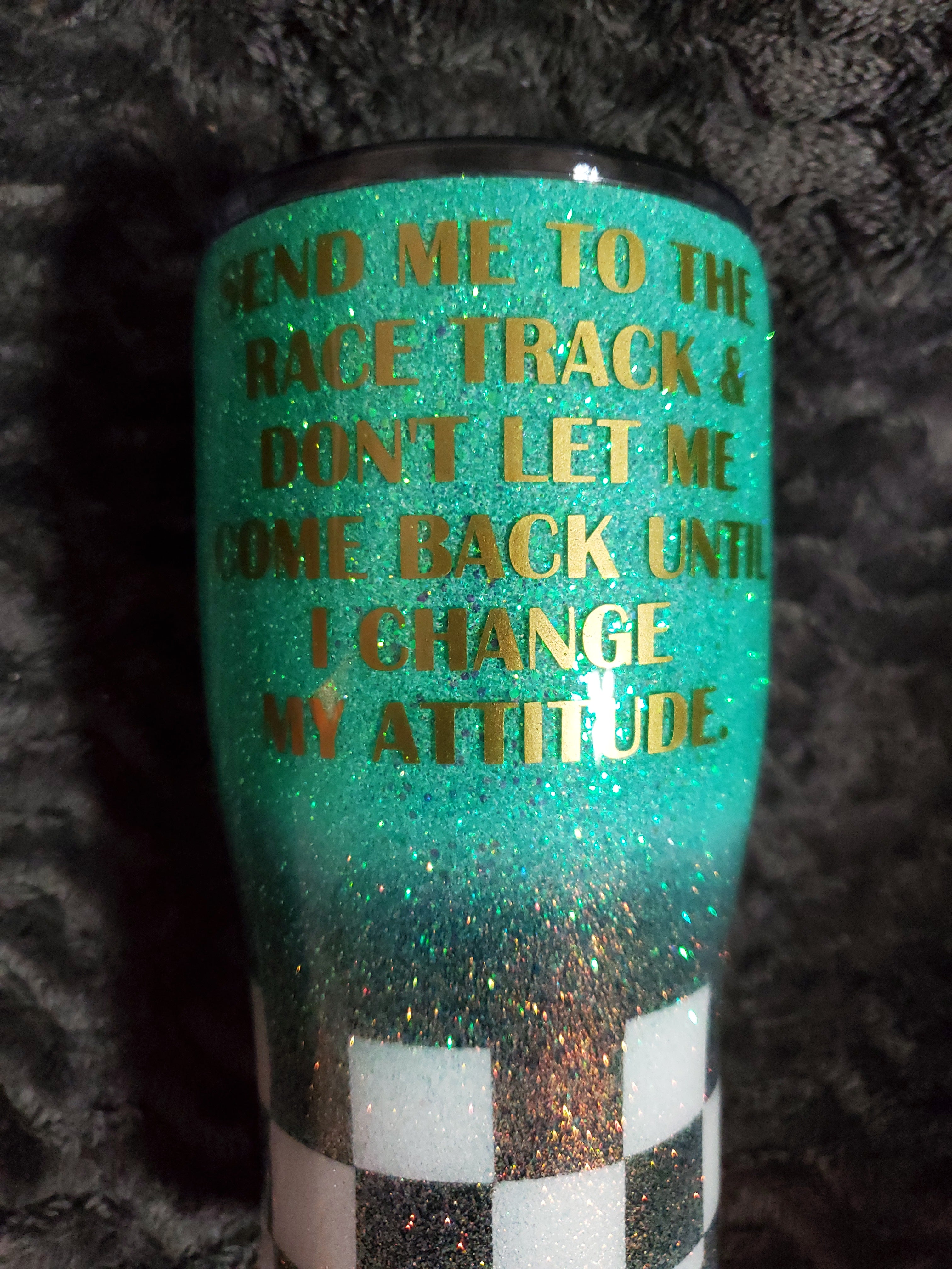 Seafoam Checkered Race Stainless steel tumbler.