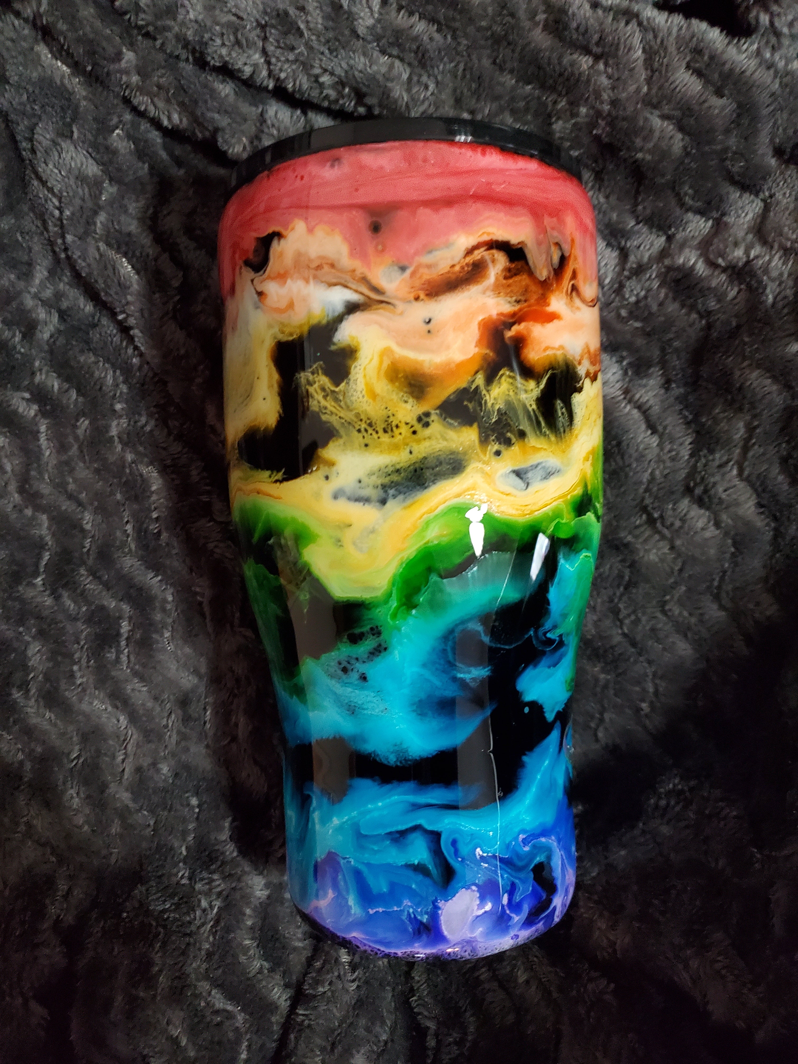 Rainbow Swirl Ombre Stainless steel tumbler.