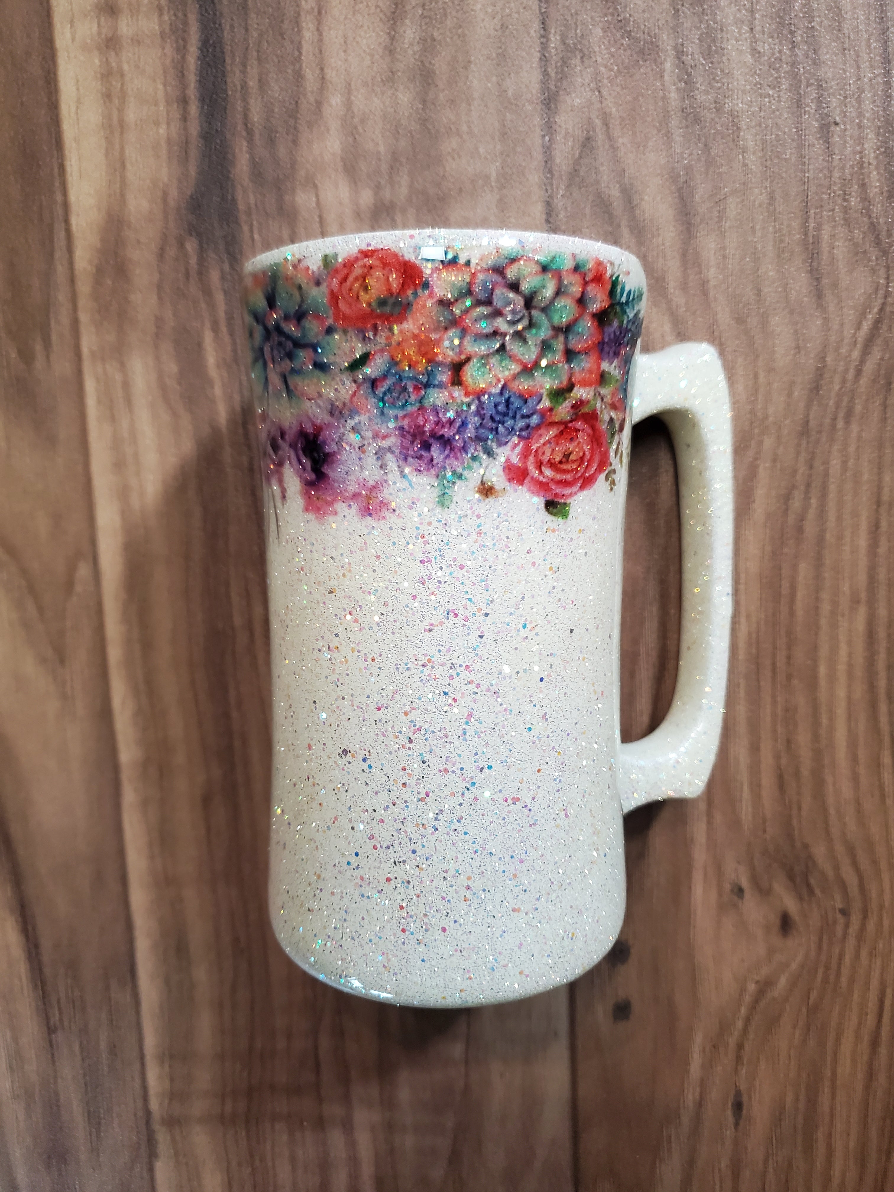 Succulent glitter stainless steel white cactus cacti plant tumbler painted