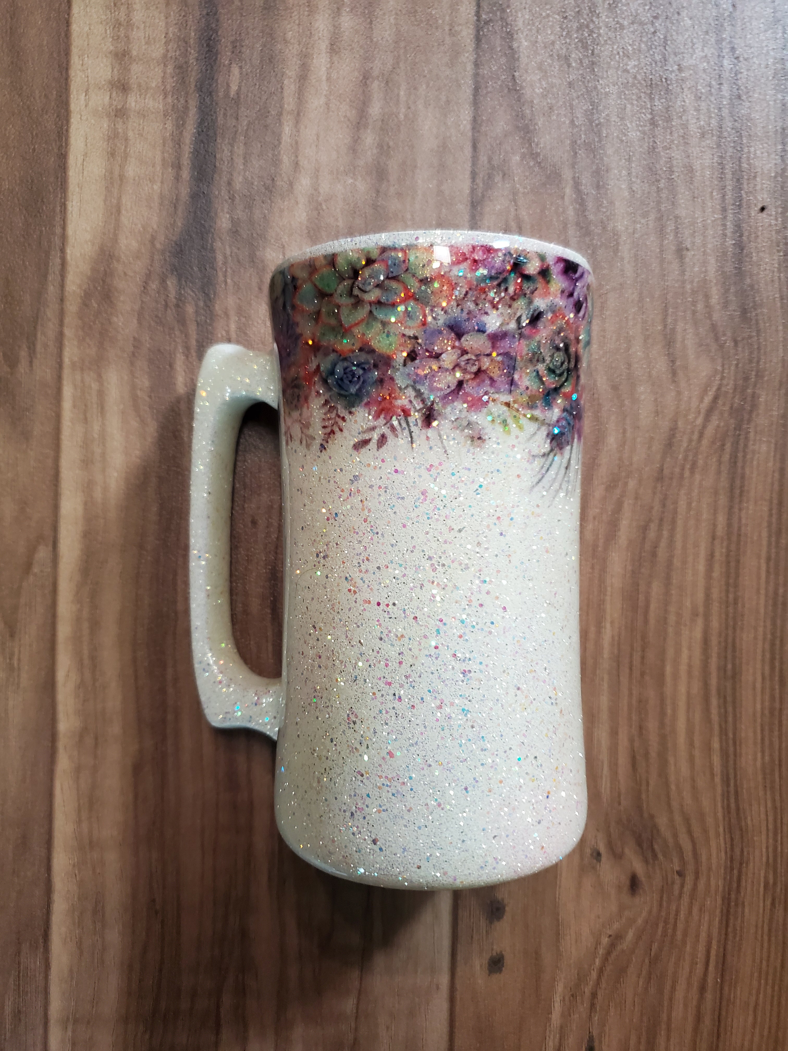 Succulent glitter stainless steel white cactus cacti plant tumbler painted