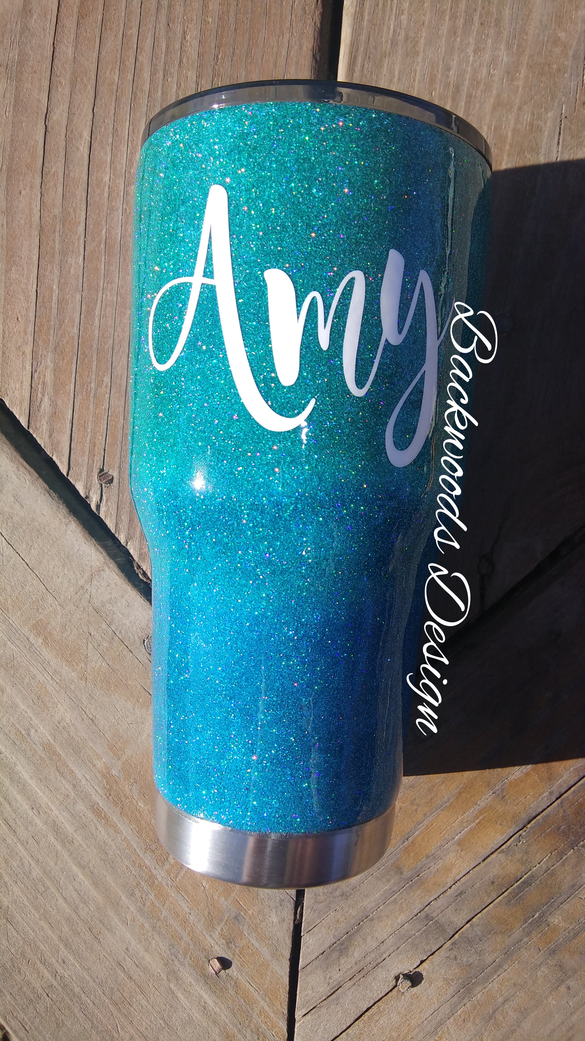 Turquoise and Blue holographic Stainless Steel Glitter Tumbler
