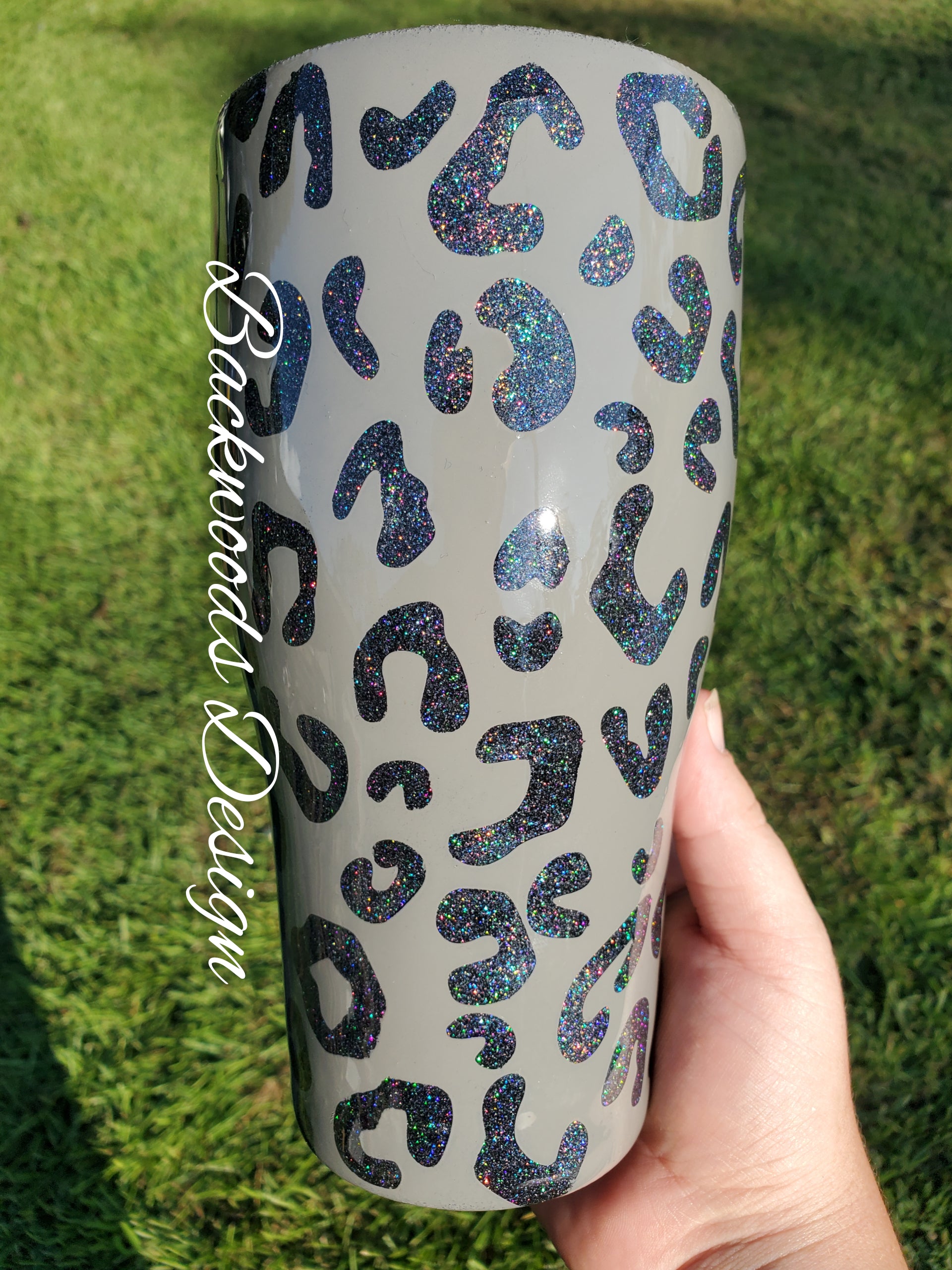Leopard Cheetah glitter stainless steel tumbler.